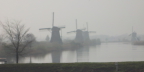  Windmills in the mist at Kinderdijk